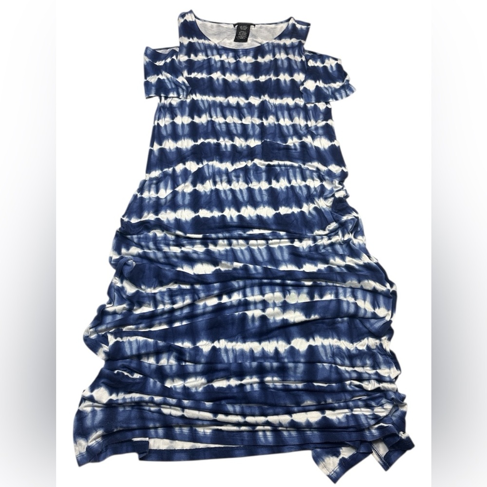 Design History Women Medium Dress Maxi Blue White Tie Dye Cold Shoulder Viscose